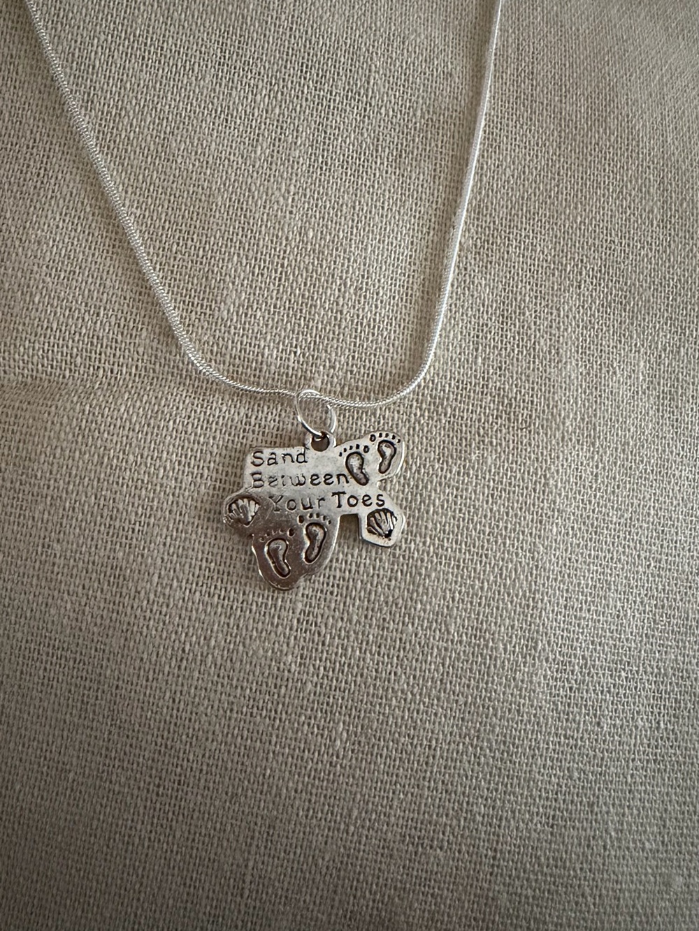 Silver 'Sand Between Your Toes' Beach Charm Necklace